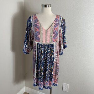 Sundance Womens Petite Medium Boho Floral Dress V Neck 3/4 Sleeve Cottagecore
